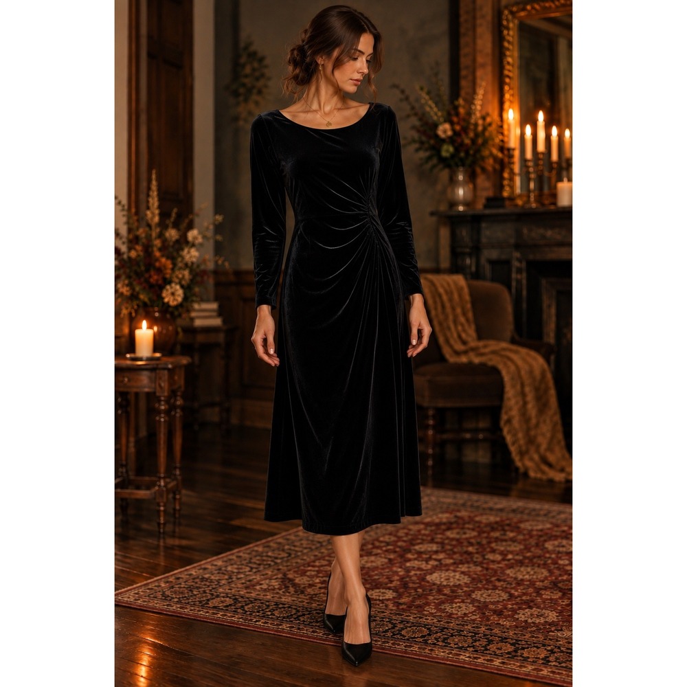 Vtg 90s Talbots Velvet Dress Womens 12 little black lbd Holiday Glam whimsigoth